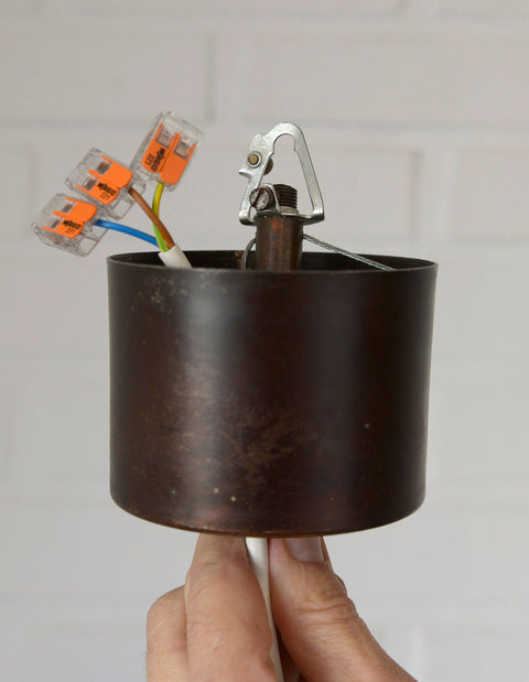 Brutalist Copper Pendant Light: XL Hand Blown Glass Chandelier, 80s Yugoslavia