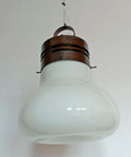 Brutalist Copper Pendant Light: XL Hand Blown Glass Chandelier, 80s Yugoslavia