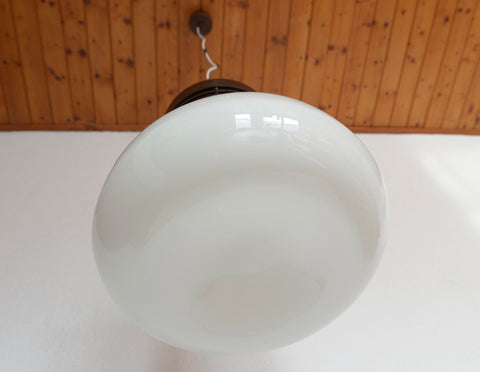 Brutalist Copper Pendant Light: XL Hand Blown Glass Chandelier, 80s Yugoslavia