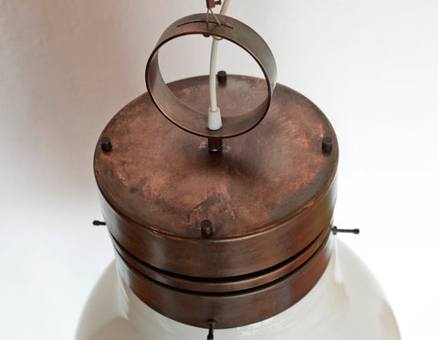 Brutalist Copper Pendant Light: XL Hand Blown Glass Chandelier, 80s Yugoslavia