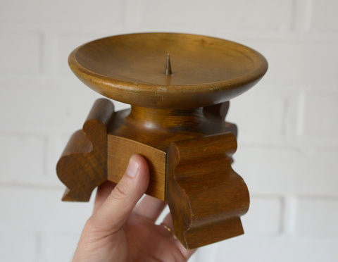 Handmade Wood Candle Holder: Large Vintage Rustic Art Deco Candlestick