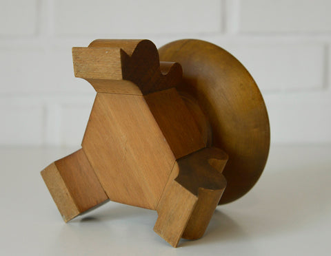 Handmade Wood Candle Holder: Large Vintage Rustic Art Deco Candlestick