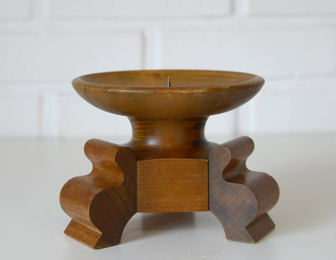 Handmade Wood Candle Holder: Large Vintage Rustic Art Deco Candlestick