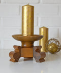 Handmade Wood Candle Holder: Large Vintage Rustic Art Deco Candlestick