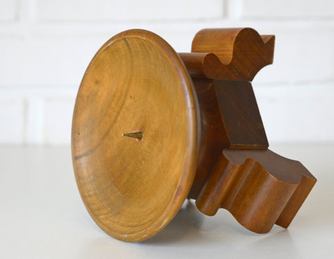 Handmade Wood Candle Holder: Large Vintage Rustic Art Deco Candlestick