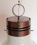 Brutalist Copper Pendant Light: XL Hand Blown Glass Chandelier, 80s Yugoslavia