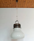 Brutalist Copper Pendant Light: XL Hand Blown Glass Chandelier, 80s Yugoslavia