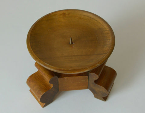 Handmade Wood Candle Holder: Large Vintage Rustic Art Deco Candlestick