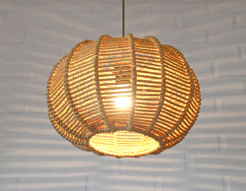 Vintage Rope Pendant Lamp: Handmade Rustic Chandelier, German 1970s