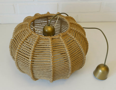 Vintage Rope Pendant Lamp: Handmade Rustic Chandelier, German 1970s