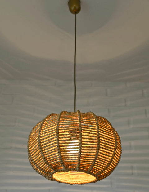 Vintage Rope Pendant Lamp: Handmade Rustic Chandelier, German 1970s