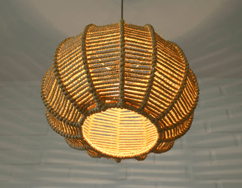 Vintage Rope Pendant Lamp: Handmade Rustic Chandelier, German 1970s