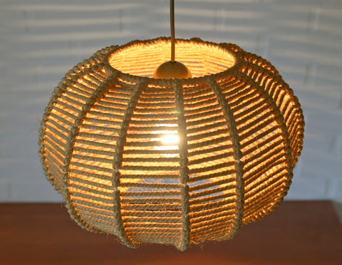 Vintage Rope Pendant Lamp: Handmade Rustic Chandelier, German 1970s