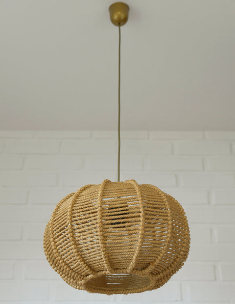 Vintage Rope Pendant Lamp: Handmade Rustic Chandelier, German 1970s