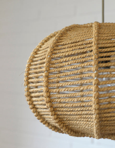 Vintage Rope Pendant Lamp: Handmade Rustic Chandelier, German 1970s