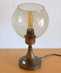 Vintage Smoked Glass Globe Lamp: Wood & Copper MCM Desk Light