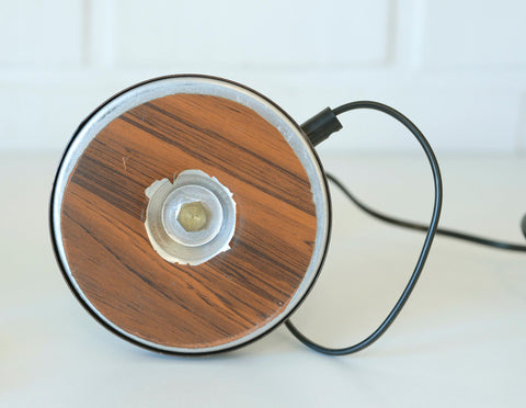 Vintage Smoked Glass Globe Lamp: Wood & Copper MCM Desk Light