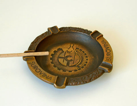 Vintage Brutalist Home Decor / Solid Brass Ashtray / Space Age Yugoslavia / Mid Century Modern