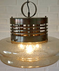 Vintage Brutalist Chandelier: Hand Blown Glass Pendant Lamp, Copper Loft Lighting