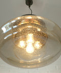 Vintage Brutalist Chandelier: Hand Blown Glass Pendant Lamp, Copper Loft Lighting
