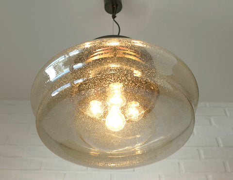 Vintage Brutalist Chandelier: Hand Blown Glass Pendant Lamp, Copper Loft Lighting