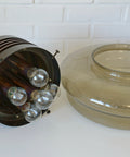 Vintage Brutalist Chandelier: Hand Blown Glass Pendant Lamp, Copper Loft Lighting