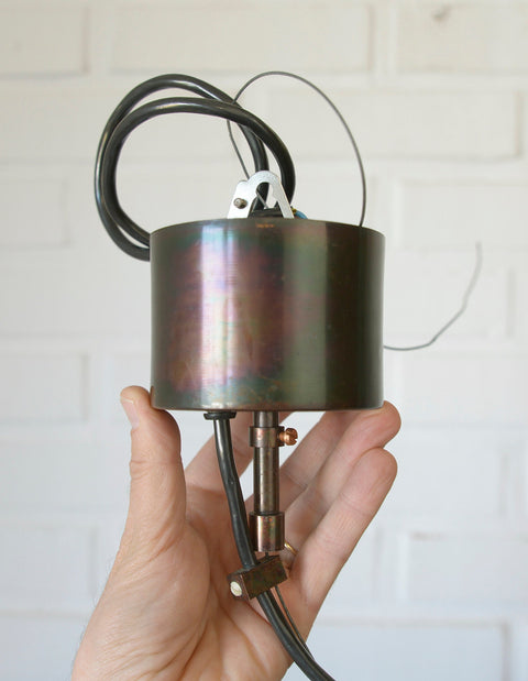 Vintage Brutalist Chandelier: Hand Blown Glass Pendant Lamp, Copper Loft Lighting
