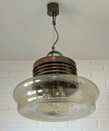 Vintage Brutalist Chandelier: Hand Blown Glass Pendant Lamp, Copper Loft Lighting