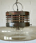 Vintage Brutalist Chandelier: Hand Blown Glass Pendant Lamp, Copper Loft Lighting