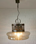 Vintage Brutalist Chandelier: Hand Blown Glass Pendant Lamp, Copper Loft Lighting
