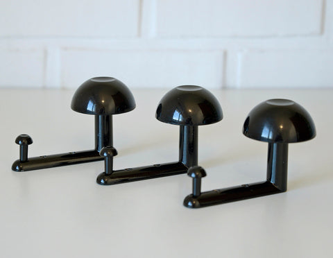 Vintage Space Age Black Metal Wall Hooks, Italian MCM Set of 3