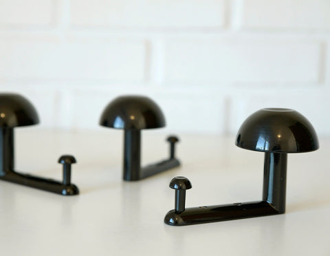 Vintage Space Age Black Metal Wall Hooks, Italian MCM Set of 3