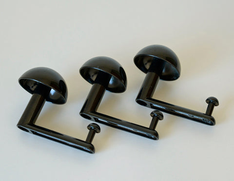 Vintage Space Age Black Metal Wall Hooks, Italian MCM Set of 3