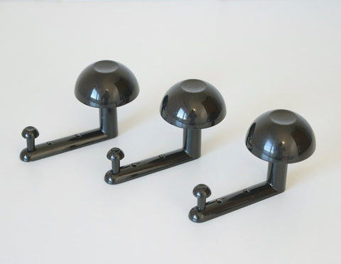 Vintage Space Age Black Metal Wall Hooks, Italian MCM Set of 3