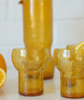 Vintage Amber Crackle Glass Shot Glass Set: Mid Century Modern Barware