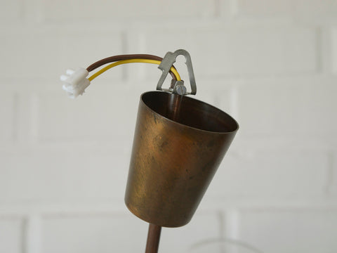 Large Vintage Wooden Chandelier: Mid Century Rustic Copper Ceiling Light