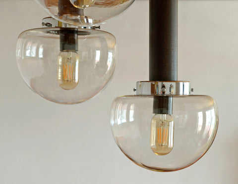 MCM Glass Globe Pendant Light: Space Age Chandelier, Yugoslavia 1980s