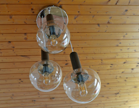 MCM Glass Globe Pendant Light: Space Age Chandelier, Yugoslavia 1980s
