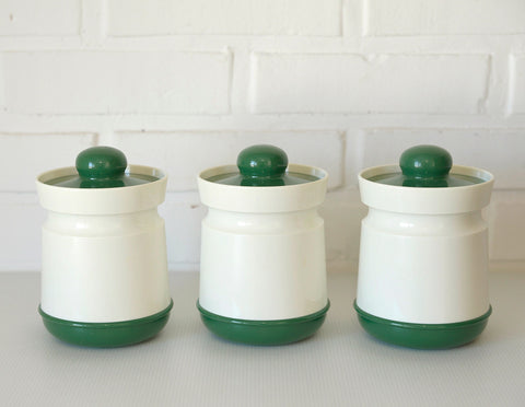 Vintage Kitchen Stash Jars: Green & White Retro Storage - Set of 3