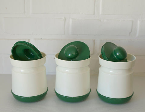 Vintage Kitchen Stash Jars: Green & White Retro Storage - Set of 3