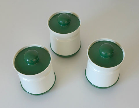 Vintage Kitchen Stash Jars: Green & White Retro Storage - Set of 3