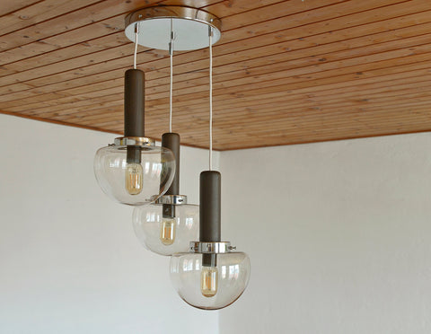 MCM Glass Globe Pendant Light: Space Age Chandelier, Yugoslavia 1980s