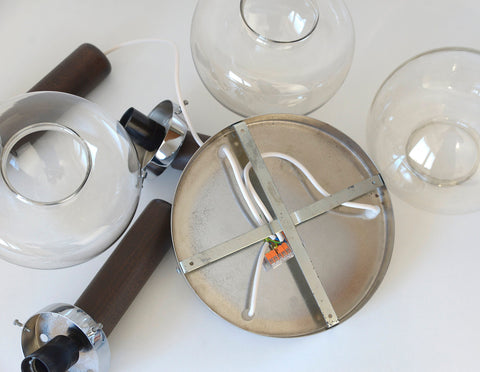 MCM Glass Globe Pendant Light: Space Age Chandelier, Yugoslavia 1980s