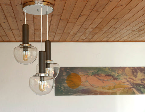 MCM Glass Globe Pendant Light: Space Age Chandelier, Yugoslavia 1980s