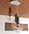 MCM Glass Globe Pendant Light: Space Age Chandelier, Yugoslavia 1980s