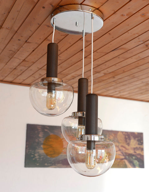 MCM Glass Globe Pendant Light: Space Age Chandelier, Yugoslavia 1980s
