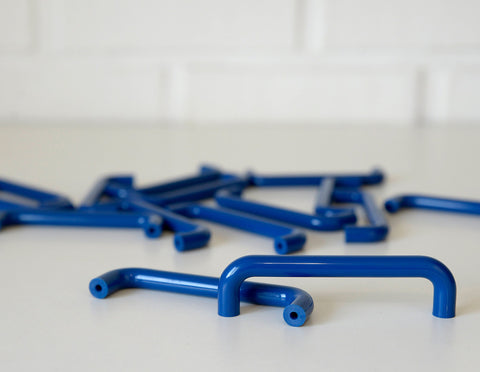 Vintage Blue Plastic Drawer Pull: Retro Memphis Cabinet Handle, Hewi Style