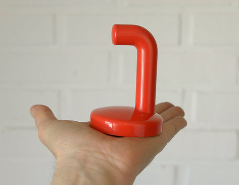 Vintage Red Plastic Coat Hooks: Mid Century Modern Wall Rack, Set of 5