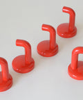 Vintage Red Plastic Coat Hooks: Mid Century Modern Wall Rack, Set of 5