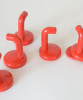 Vintage Red Plastic Coat Hooks: Mid Century Modern Wall Rack, Set of 5